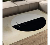 Alfombra 180x240 Negro y Marfil de área Alfombrilla Lavables Tapete Modernas Antideslizantes círculo Abstracto salón Suaves Finas Suelo Interior Que no muda moquetas para Dormitorio Casa