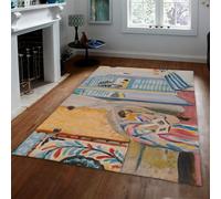 Alfombra 180x270 de área Lavable Alfombrilla mediterránea para Ventanas Tapete Suave Antideslizante y sin muda Lana sintética Coloridas Arte Moderno salón Casa Campo Comedor Sala Juegos