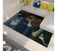 Alfombra 180x270 de Zona Alfombrilla del salón Guitarrista Azul Abstracto Tapete Lavables Blanda Suelo Interior Música Antideslizante Moderna Arte Resistente a Manchas Grandes para en