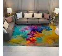 Alfombra 180x270 para salón Alfombrilla Abstracta con Salpicaduras Tapete Lavable Respaldo Antideslizante Blandas Que no mudan Azul verdosa Amarillo verdóceo fluida artística Dormitorio