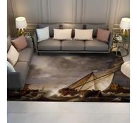 Alfombra 180x270cm Lavables de Estilo Pintura Famosas Romanticismo Alfombrilla Barcos Vela tormentosa Patrón paisajes Marinos Tapete Antideslizante para Interior salón Dormitorio Comedor