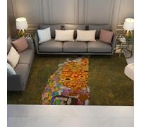 Alfombra 200x300 Dorada Lavable a máquina Salón Grande Alfombrilla Antideslizante Art Nouveau para Parejas Dormitorio Interior Estampado Oficina Cocina Comedor Tapete Bohemias con de