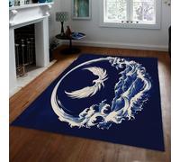 Alfombra 200x300 Japonesa Olas abstractas océano Alfombrilla salón Flying Phoenix Tapete de área Azul Oscuro Lavables y Antideslizantes Suaves para Zonas Mucho tráfico Dormitorio a