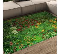 Alfombra 200x300 para el salón Alfombrilla Lavable Vibrante Girasol de Pelo bajo Antideslizante Tapete Retro Campo Flores Verde Dormitorio Comedor Oficina Cocina Decoración del hogar