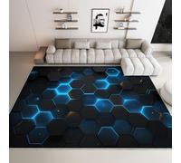 Alfombra 3D Abstracto Hexagonal Panal Luminoso 160 x 230 cm, con Base Antideslizante de TPR Junta de Goma Alfombras Felpudo Decorativas, para Suelos Exteriores e Interiores Entrar Terraza Negro