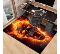 Alfombra 3D de Calaveras ardientes para Montar Juegos atrevidos: Alfombra gótica, diseño de Llamas, decoración estética Oscura. La Alfombra Antideslizante se Puede Lavar a máquina-60x90cm.