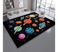 Alfombra 3D de Franela con Diseño Dibujos Animados Planetas Espacio, Vistoso Super Suave Antideslizante, Decoración Elegante para Salón y Dormitorio 160 x 230 cm