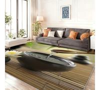 Alfombra 3D de Franela con Diseño Estilo Zen Loto Cuenco de Piedra Cortina de bambú., Vistoso Super Suave Antideslizante, Decoración Elegante para Salón y Dormitorio 60 x 90 cm