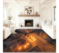 Alfombra 3D de Franela con Diseño Fantasía Dragón Llamas Ciudad, Rojo Gris Super Suave Antideslizante, Decoración Elegante para Salón y Dormitorio 160 x 230 cm