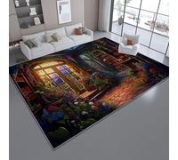 Alfombra 3D de Franela con Diseño Fantasía Estudio mágico Reino Floral Secreto, Color Claro Neutro Super Suave Antideslizante, Decoración Elegante para Salón y Dormitorio 120 x 170 cm