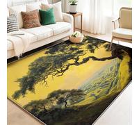 Alfombra 3D de Franela con Diseño Paisaje Natural Roble Antiguo colinas, Amarillo Super Suave Antideslizante, Decoración Elegante para Salón y Dormitorio 60 x 90 cm