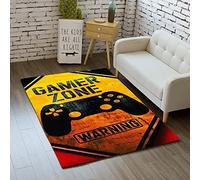 Alfombra 3D de Graffiti Consola de juegos moderna - Salón, dormitorio, cuadrado para niños adolescentes, franela, decoración gamer, silla naranja, gris, negro, lavable, antideslizante (Multi B, 100x