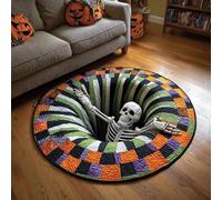 Alfombra 3D de Halloween, Felpudo Redondo con ilusión óptica, Tejido Suave y Duradero, diseño con Profundidad Espeluznante, Motivos de Brujas, Esqueletos y Calabazas, para la A4 60×60cm（23.6"×23.6"）