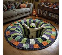 Alfombra 3D de Halloween, Felpudo Redondo con ilusión óptica, Tejido Suave y Duradero, diseño con Profundidad Espeluznante, Motivos de Brujas, Esqueletos y Calabazas, para la A3 60×60cm（23.6"×23.6"）