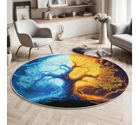 Alfombra,3D Estampado Azul-Naranja Árbol Yin Yang De Hielo Y Fuego Antideslizante Salón Ilustraciones De Fantasía Hogar Sala De Estar Dormitorio Alfombrillas Grandes Estudio Decorazione ,120Cm