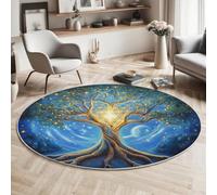 Alfombra,3D Estampado Azul-Verde Árbol De Geometría Radiante Antideslizante Salón Pintura Al Óleo De Fantasía Hogar Sala De Estar Dormitorio Alfombrillas Grandes Estudio Decorazione Della Casa,80Cm