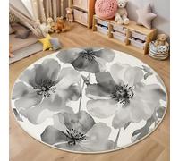 Alfombra,3D Estampado Blanco Y Negro Flores Sencillas Antideslizante Salón Plantas De Acuarela Hogar Sala De Estar Dormitorio Alfombrillas Grandes Estudio Decorazione Della Casa,100Cm