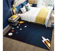 Alfombra 3D Planet Astronaut para Niños - Antideslizante, Azul Negro, Nave Espacial, Cohetes, Lavable (120 x 160 cm)