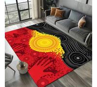 Alfombra 3D Vibrante de Arte aborigen para salón, Alfombra Decorativa con diseño Solar y Huellas de Manos, decoración de salón aborigenart-60x90cm