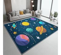 Alfombra 50 X 80 Cm Fantasía Planetas Cohetes - Suave, Lavable A Máquina Y Antideslizante, Alfombra De Pelo Corto Anti-Fading para Sala De Estar, Dormitorio Y Comedor - Azul Marino Morado