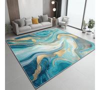 Alfombra 50 X 80 Cm Pintura Fluida Polvo De Oro Mármol Azul Dorado, Pelo Corto Suave, Antideslizante, Lavable A Máquina, Grande, Decorativa Moderna para Sala De Estar, Dormitorio Y Pasillo