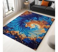 Alfombra 60 X 90 Cm Abstracto Texturizado Fractal Azul Naranja, Pelo Corto Suave, Antideslizante, Lavable A Máquina, Grande, Decorativa Moderna para Sala De Estar, Dormitorio Y Pasillo