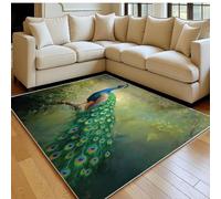 Alfombra 60 x 90 cm Animal Pavo Real Antideslizante Verde decoración del hogar, para salón y Dormitorio, Lavable a máquina