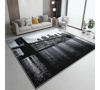 Alfombra 60 X 90 Cm Estilo Urbano Arquitectura Puente - Pelo Corto Lavable Y Antideslizante, Alfombra Moderna para Sala, Dormitorio, Comedor - Negro Blanco Decoración Habitación