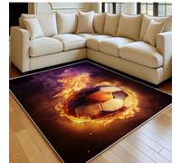 Alfombra 60 x 90 cm Fútbol de Llamas ardientes Antideslizante Color Naranja decoración del hogar, para salón y Dormitorio, Lavable a máquina