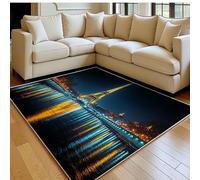 Alfombra 60 x 90 cm La Torre Eiffel y la Ciudad Antideslizante Oro decoración del hogar, para salón y Dormitorio, Lavable a máquina