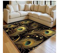 Alfombra 60 x 90 cm Plumas de Pavo Real de Animales Antideslizante Oro decoración del hogar, para salón y Dormitorio, Lavable a máquina