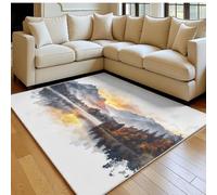 Alfombra 60 x 90 cm Pueblo de montaña Junto al Lago Antideslizante Gris decoración del hogar, para salón y Dormitorio, Lavable a máquina
