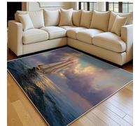Alfombra 60 x 90 cm Puesta de Sol sobre el mar y en un velero Antideslizante Verde Esmeralda decoración del hogar, para salón y Dormitorio, Lavable a máquina