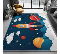 Alfombra 60 X 90 Cm Tecnología Cohetes Planetas - Pelo Corto Lavable Y Antideslizante, Alfombra Moderna para Sala, Dormitorio, Comedor - Azul Naranja Decoración Habitación