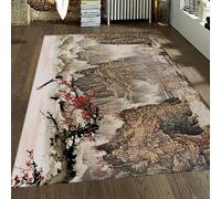 Alfombra 60x120 Antideslizante para salón Alfombrilla Lavables el Comedor Tapete Debajo de la Mesa Fina y Suave Dormitorio Zonas Mucho tráfico Floral Paisaje Oriental Oficina Granja