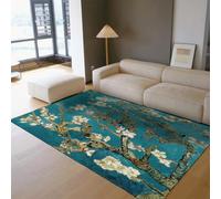Alfombra 60x120 de área Lavables para salón Dormitorio almendros Blancos con Estampado Vegetal Oriental Elegante Floral Alfombrilla Azules Pelo bajo Antideslizantes la mesilla Cocina