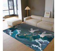 Alfombra 60x120 de Zona para salón Dormitorio Alfombrilla Antideslizante Lavable Tapete Floral Ola Costera Japonesa Comedor Interior Habitación Adolescentes Bohemio Pelo bajo Fina Lana