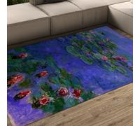 Alfombra 60x120 Lavable a máquina Alfombrilla de salón Impresionistas Pintura al óleo Water Lily Moqueta Antideslizante Pelo bajo Suave y sin muda Tapete para Cocina Lavandería Comedor