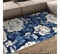 Alfombra 60x120 Modernas Lavables Alfombrilla Ultrafina Antideslizante y Suave para salón Tapete Florales Azul Marino clásicas de Estampado botánico área Comedor Oficina