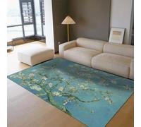 Alfombra 60x90 Azul Claro Alfombrilla Lavables para salón Dormitorio y Comedor Tapete ultrasuave de Lana sintética Vintage rústica almendros en Flor Almendro Jardín botánico Pelo bajo