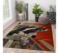 Alfombra 60x90 de área Alfombrilla Lavable Tapete Vintage Surrealista para Parejas Baile Entrada Antideslizante Suave Pelo bajo y Poco con Estampado artístico en Rojo Negro Cocina