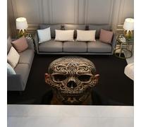 Alfombra 60x90 Negra Lavable Alfombrilla para el salón Gótico Oscuro Estampado de Retratos en la Cara Tapete Antideslizante Halloween Dormitorio Oficina Cueva del Hombre Ultrafina