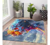 Alfombra 60x90 para dormitorios Adolescentes Calaveras en Llamas Alfombrilla Lavables a máquina Estampado gótico Abstracto Fondo Antideslizante Tapete Interior de Pelo bajo Comedor