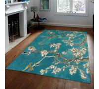 Alfombra 60x90 para salón almendros en Flor Almendro Alfombrilla Tradicional Vintage Azul Tapete Lavable Suave Antideslizante y sin caída Comedor decoración de Oficina casa