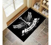 Alfombra 80 x 120 cm con Base Antideslizante, Pelo Corto Multiusos Guitarra Música Lavable Felpudo Entrada Casa, Me Gusta El Rock Atrapapolvo Felpudo para Puertas y Pasillos