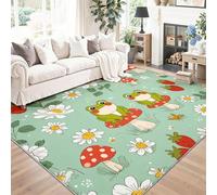 Alfombra 80 X 150 Cm Campos Ranas Setas - Pelo Corto Lavable Y Antideslizante,Alfombra Moderna para Sala Dormitorio Comedor Verde Salvia Decoración Habitación