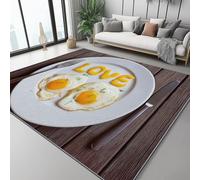 Alfombra 80 X 150 Cm Comida Cartas Huevos Fritos Amarillo Blanco, Pelo Corto Suave, Antideslizante, Lavable A Máquina, Grande, Decorativa Moderna para Sala De Estar, Dormitorio Y Pasillo