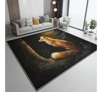 Alfombra 80 X 150 Cm Impresionismo Bosque Zorro - Pelo Corto Lavable Y Antideslizante, Alfombra Moderna para Sala, Dormitorio, Comedor - Marrón Negro Decoración Habitación