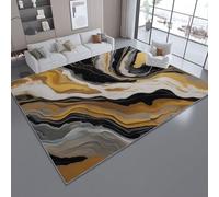 Alfombra 80 x 150 cm - Mármol Líquido Abstracto Alfombra Antideslizante de Pelo Corto para Dormitorio, Ideal para Sala de Estar, Dormitorio y Comedor Negro Dorado