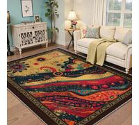 Alfombra 80x150 Bohemia para el Salón Alfombrilla de área Lavable Comedor Dormitorio Tapete Estampadas Arte Floral Paisley Abstracto Pelo bajo Antideslizante y Que no mudan la del